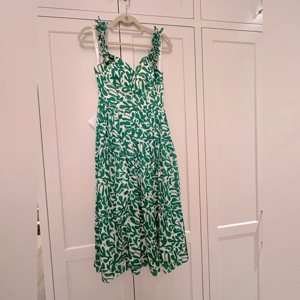 NWT 🌟 Azazie Maggy Green abstract Leaf Print Midi Dress - Picture 2 of 13